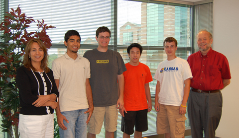 Pictured left to right: ICSSP program director Dr. Masooda Bashir; 2010 scholarship recipients Suraj R. Malhotra, William G. Leonard, Joseph K. Leong, and Brett M. Stevens; and ICSSP principal investigator Prof. Roy H. Campbell.