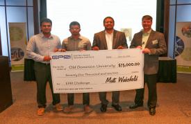 EPRIâ€™s Matt Wakefield, Director of Information, Communication, and Cyber Security, recognizes EPRI Challenge winners from Old Dominion at CREDC Summer Symposium.